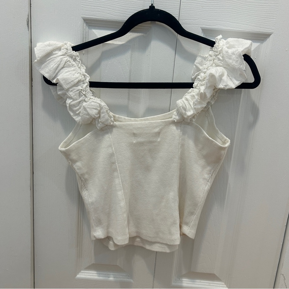Anthropologie Cream Ruffled Ribbed Tank - Picture 4 of 4